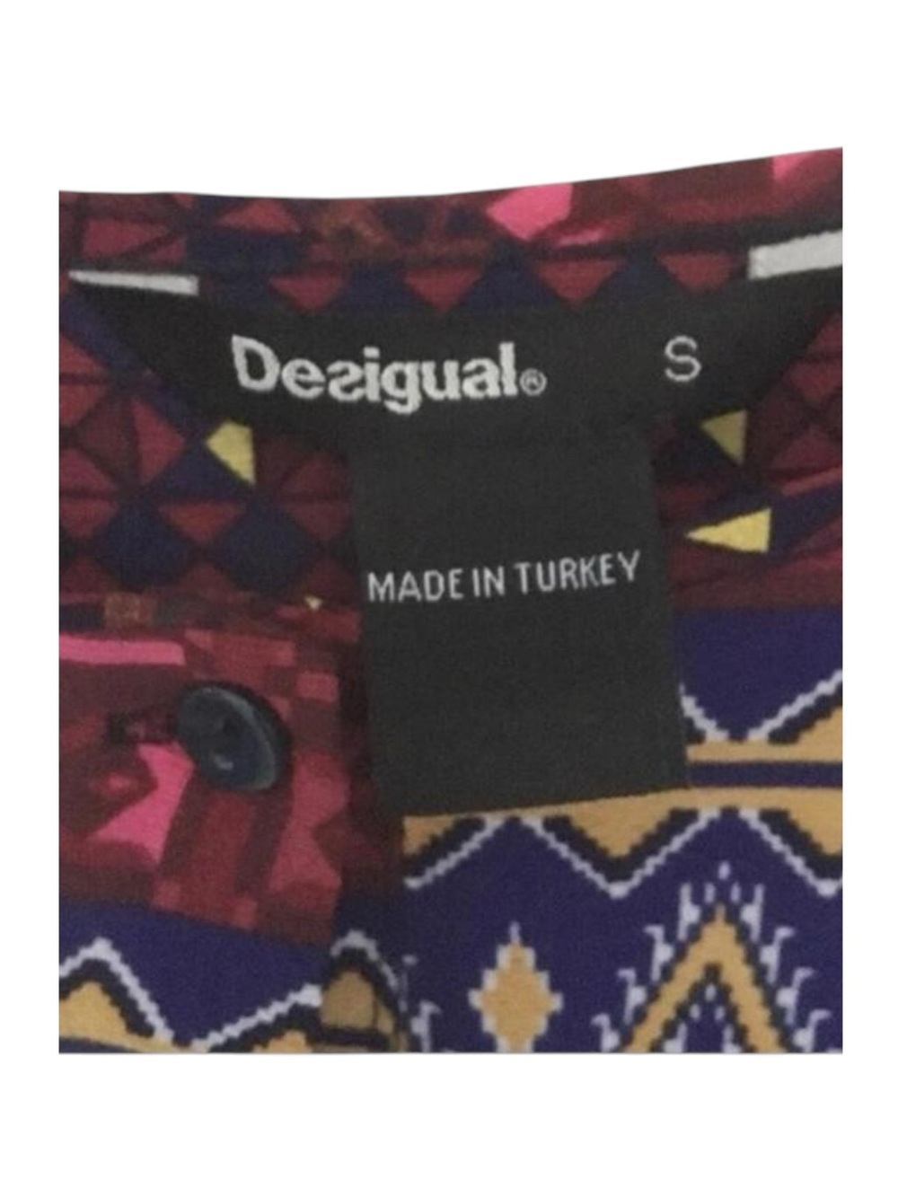 Desigual 𑁍 Mona Fucsias Boho Lace Sleeve Printed Button Down Shirt 𑁍 Blue Pink - Picture 9 of 16